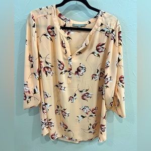 Peach Floral Print Blouse Womens 2X